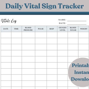 daily vital sign tracker for nurse vital log template for nursing facility vital sign sheet for staff student vital sign chart for care home