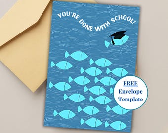 lustige Abschlusskarte für Sohn Fisch-Liebhaber Glückwunschkarte für Tochter Glückwunschkarte für ihn humorvolle Abschlusswortspielkarte für Neffen