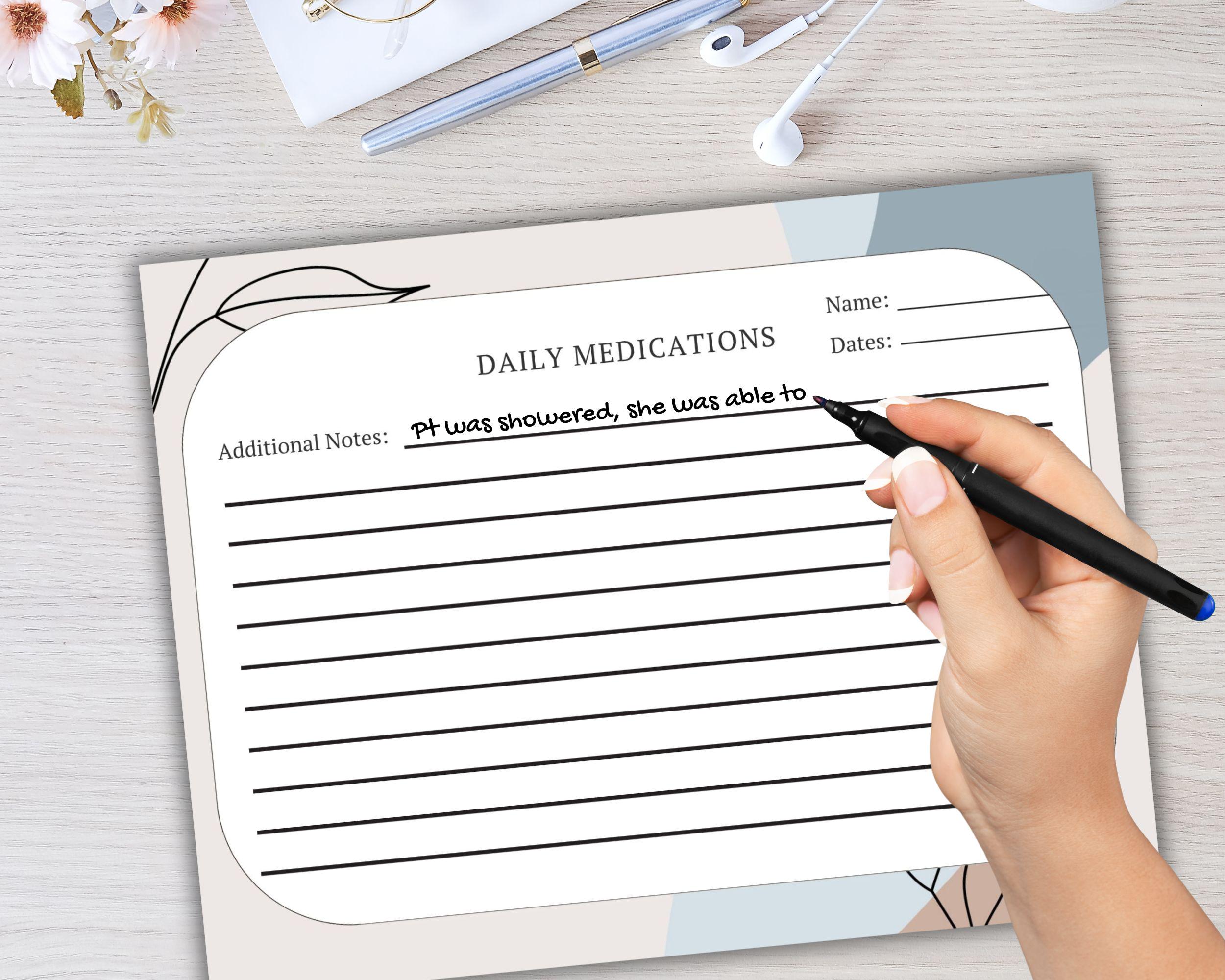 Daily Medication Tracker for Nursing Home Medicine List Board and Care ...