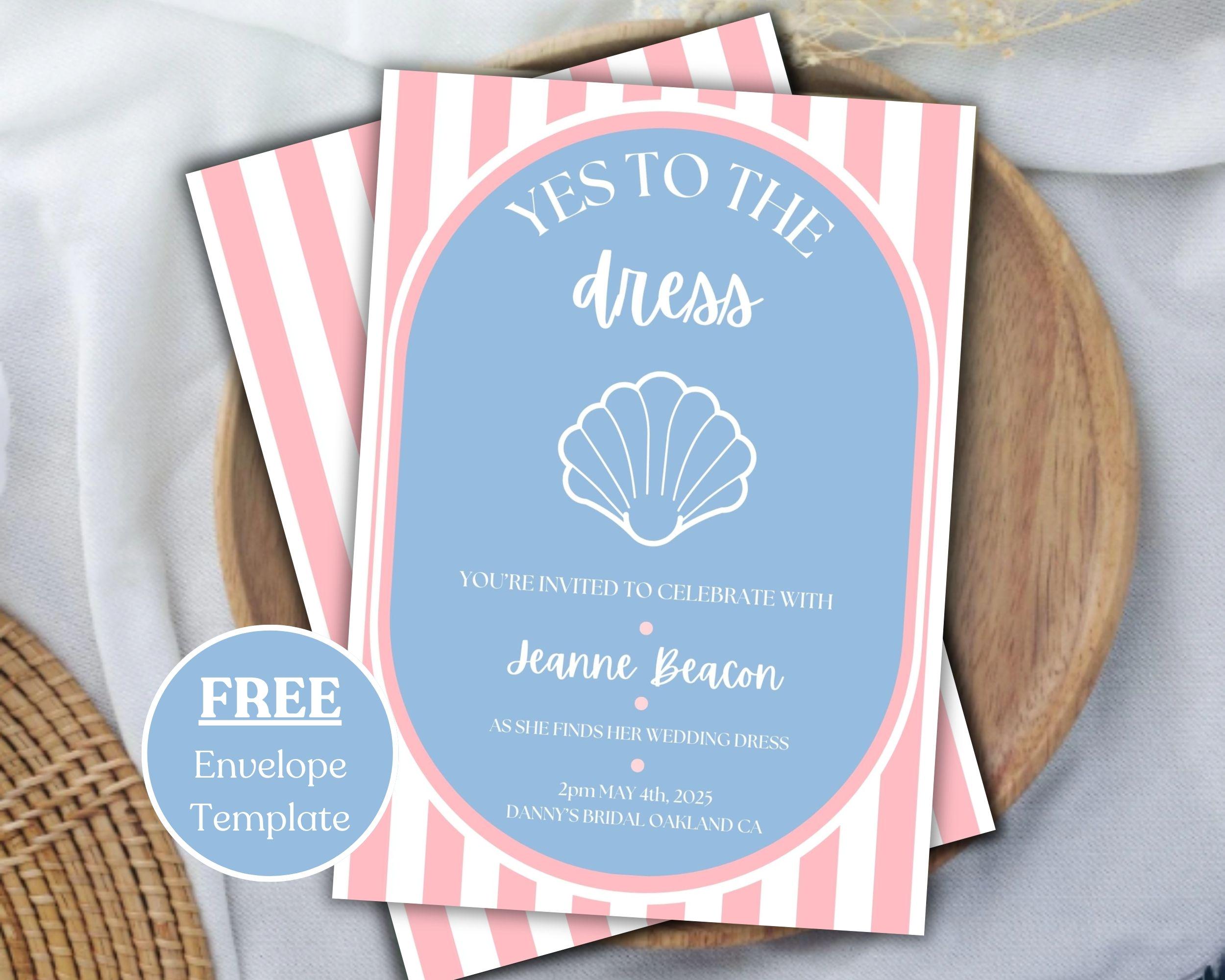 dress fitting invitation Wedding Dress Shopping Invite Custom Pastel Blue Shell Dress Fitting  Invitation Say Yes to the Dress Seashell Bridal Dress Digital Invite