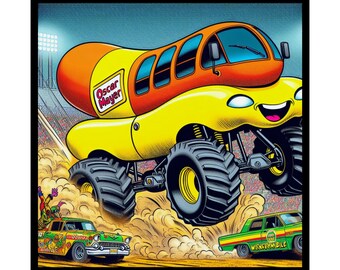 Monster Brands - Matte Vertical Posters - "Wienermobile Mayhem" - Oscar Mayer Monster Truck Poster