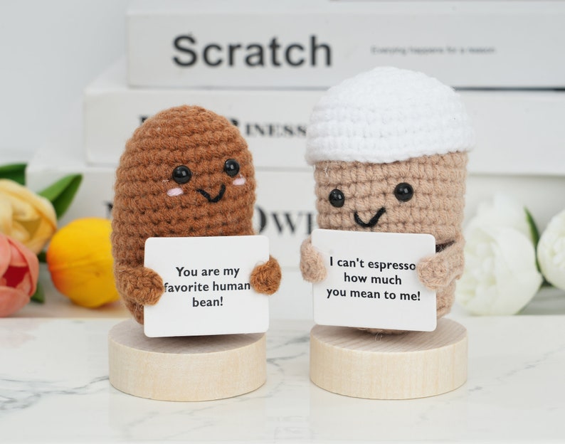 Handmade Crochet Coffee Bean Coffee Cup, Custom Crochet, Mother's Day Gifts for Her/Him, Crochet Desk Buddy, Emotional Support Gifts zdjęcie 3