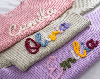 Personalized Baby Name Sweater, Embroidered Name Baby Sweater, Hand Baby Sweater, Baby Sweater with Name, Knit Sweater, Baby Shower Gifts