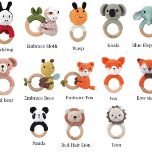 Hochet animal personnalisé au crochet, hochet en bois personnalisé pour bébé, hochet avec nom gravé, hochet en forme d'anneau, cadeau de baby shower, cadeaux de nouveau-né image 8