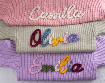 Personalized Baby Name Sweater, Custom Name Sweater, Embroidered Name Baby Sweater, Hand Knit Baby Sweater,Baby Gifts,Birthday Gift for Baby