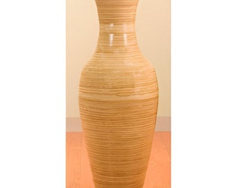 28" Tall Handcrafted Natural Bamboo Vase Decorative Classic Floor Vase for Silk Plants, Flowers Decor