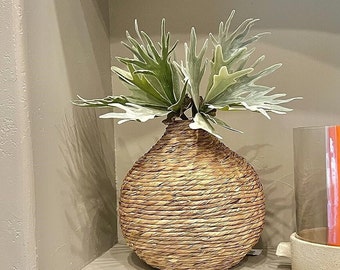 14" Handmade Woven Brown Seagrass Vase, Vintage Centerpiece Vases Decoration for Living Room,Bedroom