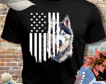 Patriotic Siberian Husky T-Shirt | USA Flag Dog Lover Tee