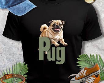 Pug T-Shirt | Leaping Pug Letters, Playful Dog Lover Gift