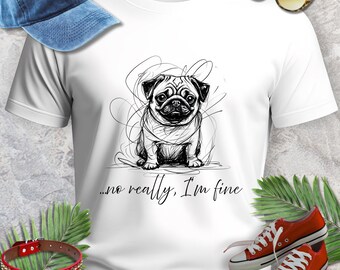 Anxious Pug Line Art T-Shirt | Relatable Puppy Humor