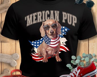 Dachshund Shirt with Patriotic Vibe: Funny 4th of July Wiener Dog Tee