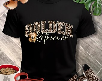 Golden Retriever Mom T-Shirt | Leopard Print Varsity Tee