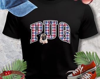 Plaid Varsity Pug T-Shirt | Pug Lover Gift
