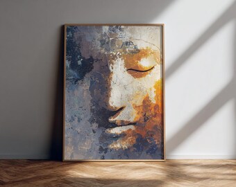 Stretched Canvas, Peaceful Face in Soft Profile, Matte Finish, Wall Art for Reading Nook, Meditation Corner, Hallway, Organic Earth Tones,