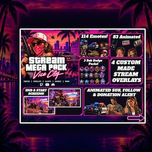 GTA Inspired Stream Mega Pack | 197 Twitch Emotes + Animated GIFs | GTA RP Overlays, Sub Badges, Alerts & Streamer Kit