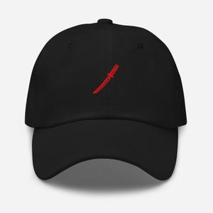 Red Katana Hat - Samurai Sword Cap - Japanese Anime Streetwear - Embroidered Katana Symbol Hat - Ninja Style Dad Cap