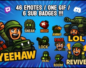 Battlefield 6 Twitch Emotes & Sub Badges Pack | 46 Static Emotes + 1 Animated Soldier GIF + 6 Military Rank (SUB) Badges