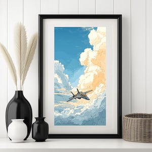 F-14 Tomcat Anime Style Poster | Digital Fighter Jet Wall Art | Retro Aviation Decor for Pilots & Anime Fans | Sizes A4, A3, 4/5, 9:16