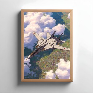 F-14 Tomcat Anime Jet Poster | Digital Download Wall Art | 2/3, 4/5, A4 Ratios Included | Fighter Jet Print for Aviators & Anime Fans