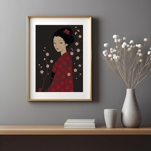 Geisha Blossom Portrait - Japanese Style Digital Art | High-Res Poster 10664x16000px