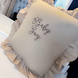 Custom Baby Pillow with Name -Personalised Newborn Pillowcase with Ruffles, Custom Gift  – Embroidered Ruffle Pillowcase for Nursery