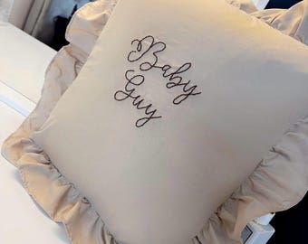 Custom Baby Pillow with Name -Personalised Newborn Pillowcase with Ruffles, Custom Gift  – Embroidered Ruffle Pillowcase for Nursery