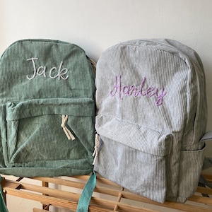 Sac à dos personnalisé en velours côtelé - Sac prénom personnalisé - Sac à dos brodé pour enfants - Cartable pour tout-petits - Cadeau pour fille et garçon