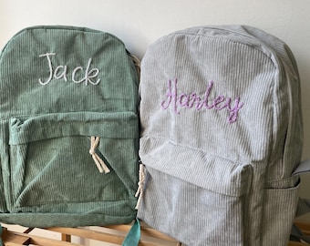 Personalised Corduroy Backpack – Custom Name Bag – Embroidered Kids Backpack – Toddler School Bag – Gift for Girls & Boys