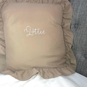 Custom Baby Pillow with Name -Personalised Newborn Pillowcase with Ruffles, Custom Gift  – Embroidered Ruffle Pillowcase for Nursery