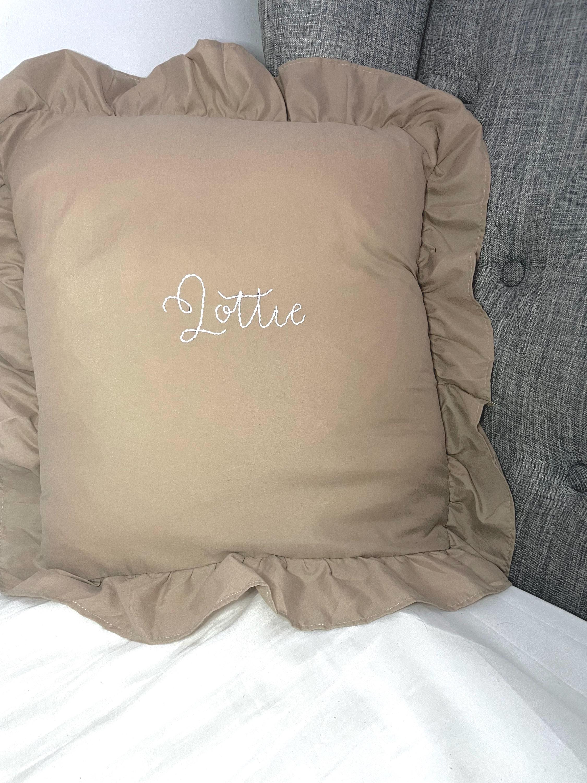 Custom Baby Pillow with Name -Personalised Newborn Pillowcase with Ruffles, Custom Gift  – Embroidered Ruffle Pillowcase for Nursery