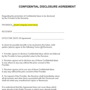 Confidential Disclosure Agreement Template - NDA - Non-Disclosure