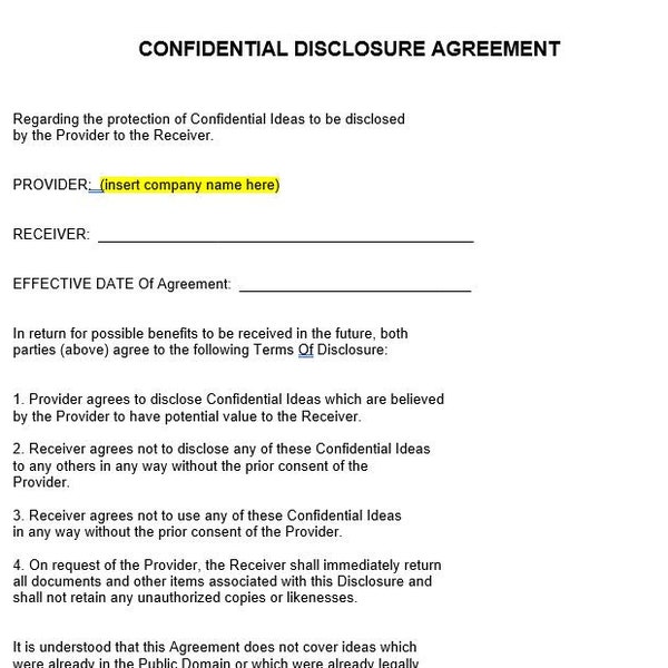 Confidential Disclosure Agreement Template - NDA - Non-Disclosure