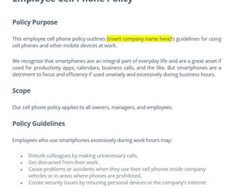 Employee Cell Phone Policy Template