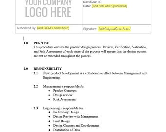 ISO 9001 2015 Design Template procedure and control form - section 8.3