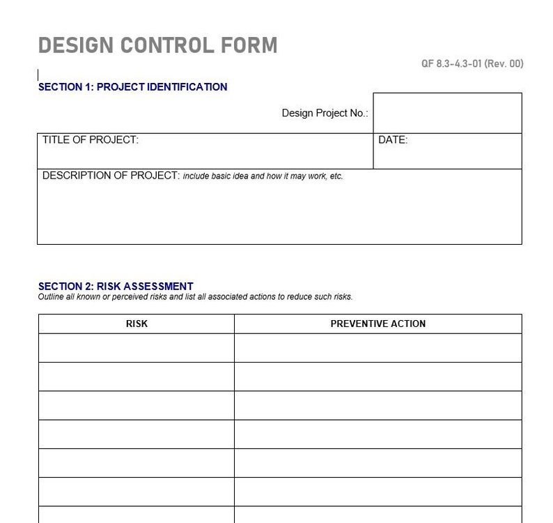 ISO 9001 2015 Design Template Procedure and Control Form - Section 8.3 ...