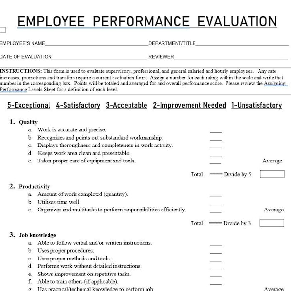 Performance Review Template Etsy