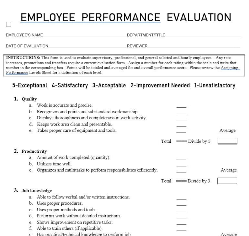 Employee Performance Review Template Etsy