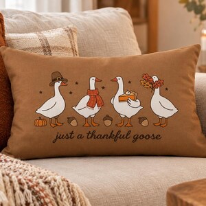 Kissenbezug mit Gänsemotiv für Thanksgiving, lustiges Herbstkissen, herbstliche Deko, niedliches Gänsekissen, Geschenkidee für Thanksgiving, Lendenkissen (35,5 x 50 cm)