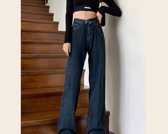 Niche wide-leg jeans women's high-waisted baggy slimming mop pants