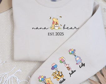 Sudadera personalizada Nana Bear, Winnie the Pooh, Nombres personalizados para niños
