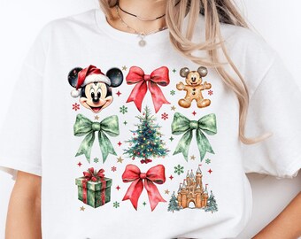Disney Coquette Bows Gingerbread Christmas Shirt, Mickey's Very Merry Christmas Party Tee, Disneyland Family matching Holiday Shirt