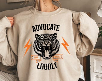Autism Mom Advocate Sweatshirt: Fierce Tiger Graphic