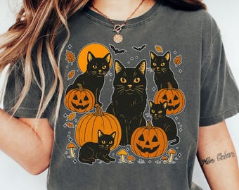 Comfort Colors Black Cat & Pumpkins Halloween Shirt