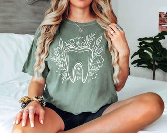 Comfort Colors® Floral Tooth Shirt | Dentist Gift | Dental Hygienist Shirt | Dental Assistant Shirt | Dental Student Gift | Cute Tooth Shirt