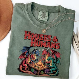 Comfort Colors® Houses and Humans D&D Shirt, Dungeons and Dragons Gift Tee for Men Women, Vintage Retro 90s Joke D and D T-shirt