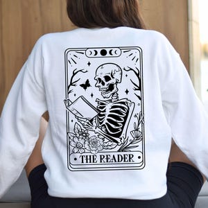 The Reader Tarot Card Shirt , Skeleton Reading T-shirt, Book Lover Gift For Women, Book Lover Tee, Tarot Card Sweatshirt, Halloween Gift