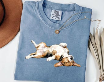 Beagle Watercolor Tee, Happy Tired Lazy Dog Humor Gift, Comfort Colors Shirt