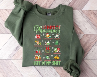 Camiseta navideña "12 días de farmacia", sudadera de regalo para farmacéuticos, sudadera con capucha navideña