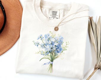 Comfort Colors® Blue Flower Bouquet Shirt, Flower Lover Shirt, Retro Floral Shirt, Flower Shirt, Gift for Nature Lover