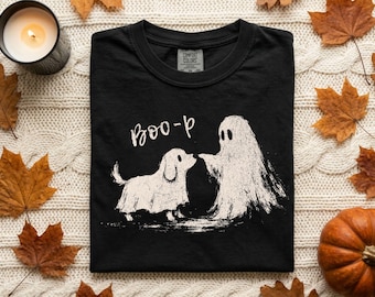 Ghost Dog Boo-p Tee, Halloween Dog Mom Shirt, Funny Boop Ghost Tee, Comfort Colors Shirt